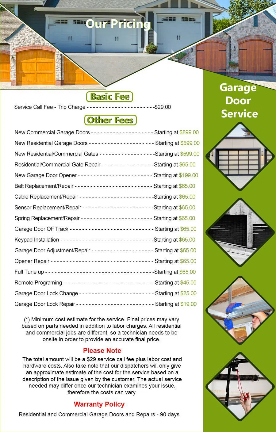 Galaxy Garage Door Service San Francisco, CA 415-663-2144 - pricelist5